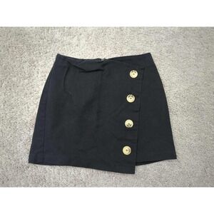 Topshop Skirt Womens 8 Black Denim Asymmetrical Wrap Style Four Button Mini